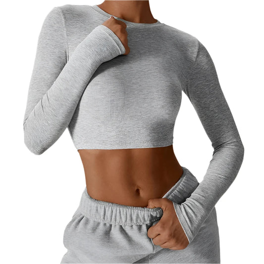 Ribbed Crew Neck Cropped Gym Tee Shirt